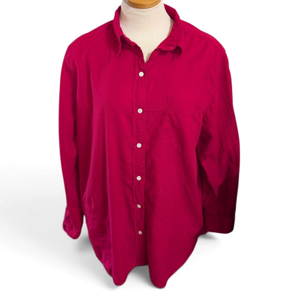 Lauren Jeans Co Ralph Lauren Womens XL Raspberry Red Cotton Button Shirt
